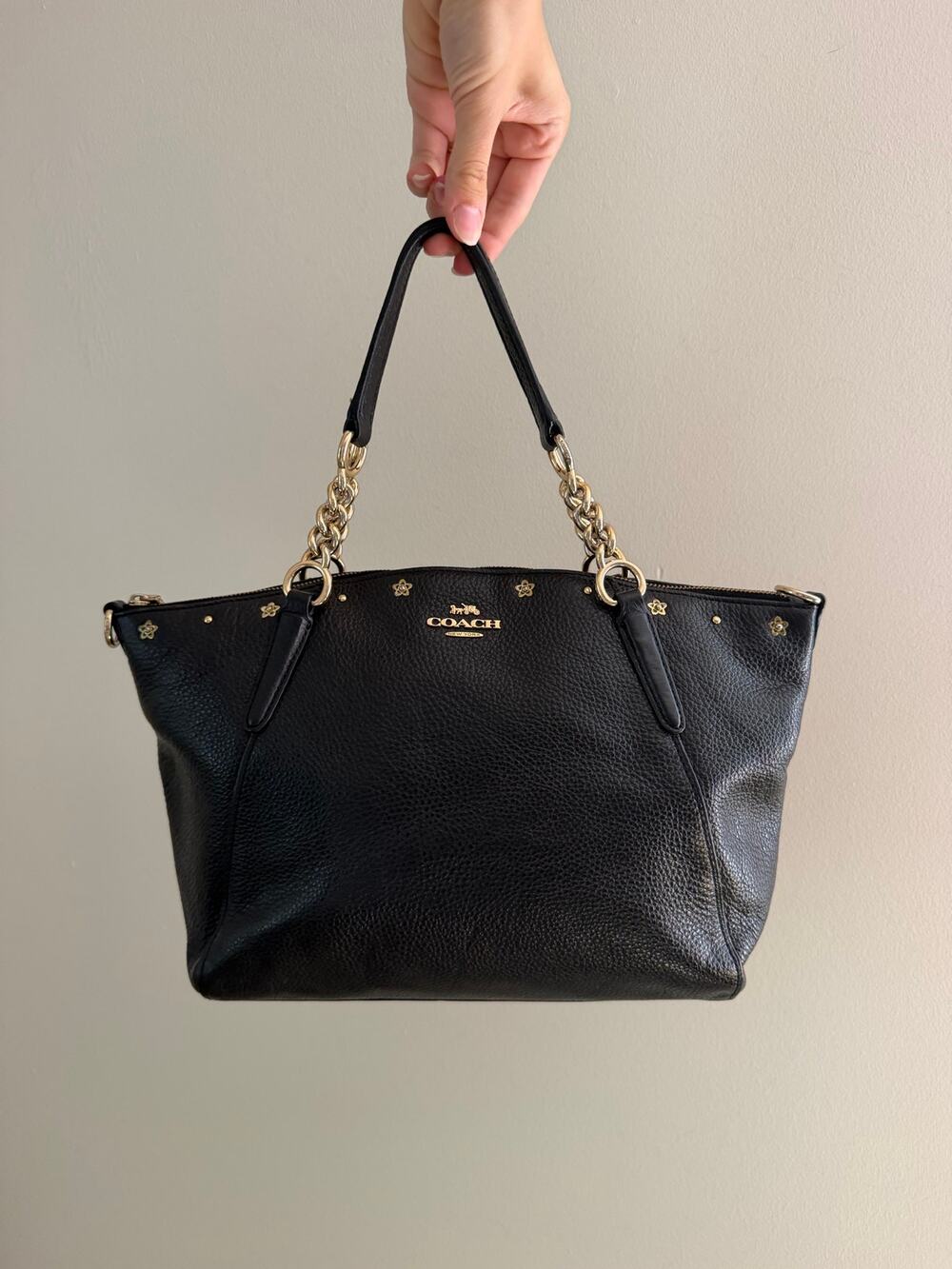 Rare Coach Kelsey Floral Stud Chain Black Purse Bag